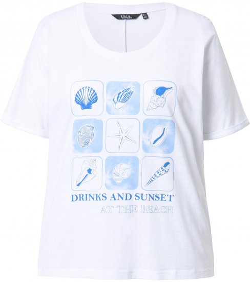 Ulla Popken Drinks And Sunset Graphic Tee Snow White - T-shirt stampate da donna - 