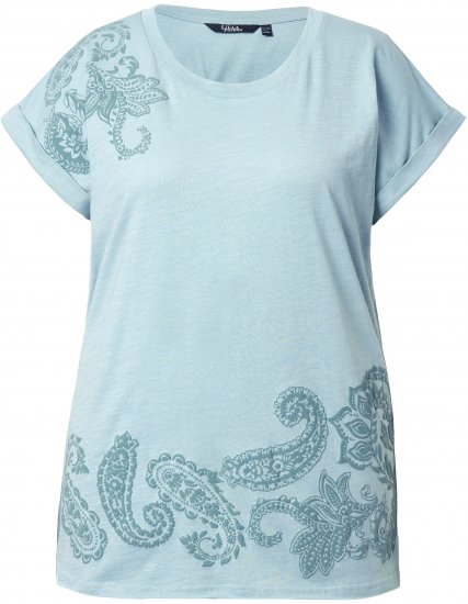 Ulla Popken Textured Paisley Motif Cap Sleeve Tee Light Moss Green - T-shirt stampate da donna - 