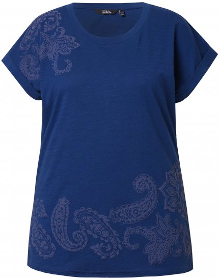 Ulla Popken Textured Paisley Motif Cap Sleeve Tee Navy - T-shirt stampate da donna - 
