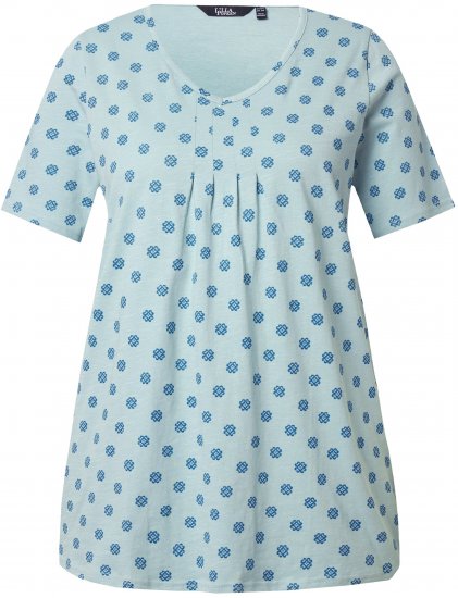 Ulla Popken Tile Print Short Sleeve Pleated Tee Light Moss Green - T-shirt stampate da donna - 