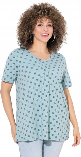 Ulla Popken Tile Print Short Sleeve Pleated Tee Light Moss Green - T-shirt stampate da donna - 