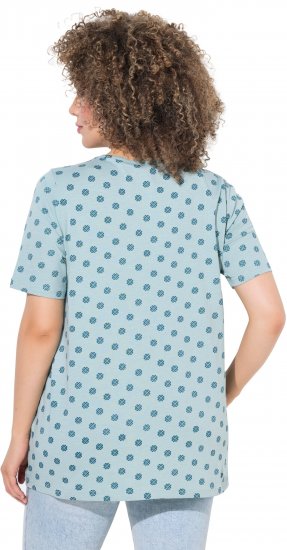Ulla Popken Tile Print Short Sleeve Pleated Tee Light Moss Green - T-shirt stampate da donna - 