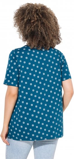 Ulla Popken Tile Print Short Sleeve Pleated Tee Teal - T-shirt stampate da donna - 