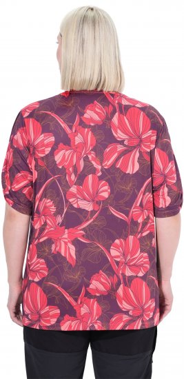 Ulla Popken Quick Drying Flower Print Short Sleeve Tee Dark Cherry - T-shirt stampate da donna - 