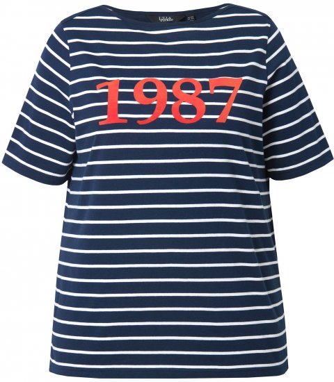 Ulla Popken Striped 1987 Boat Neck Tee Navy Blue - T-shirt stampate da donna - 