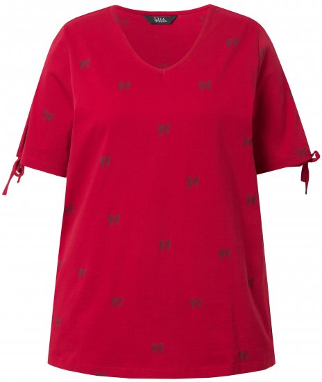 Ulla Popken Bow Print Split Sleeve Tee Ruby Red - T-shirt stampate da donna - 