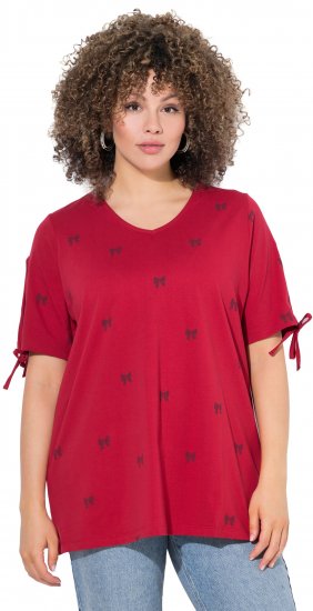 Ulla Popken Bow Print Split Sleeve Tee Ruby Red - T-shirt stampate da donna - 