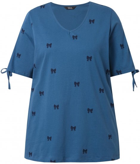 Ulla Popken Bow Print Split Sleeve Tee Indigo Denim - T-shirt stampate da donna - 