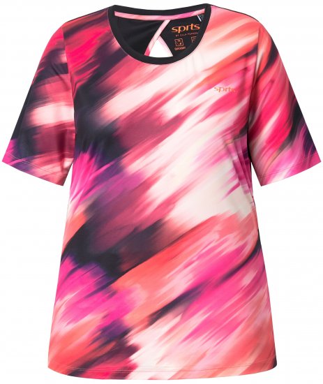 Ulla Popken Cutout Abstract Print Short Sleeve Tee Hibiscus Red - T-shirt stampate da donna - 