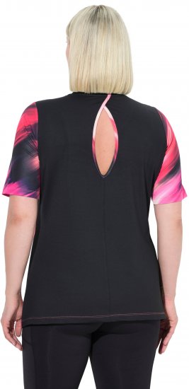 Ulla Popken Cutout Abstract Print Short Sleeve Tee Hibiscus Red - T-shirt stampate da donna - 