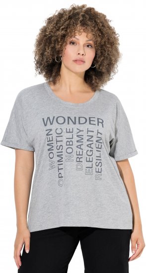 Ulla Popken WONDER Short Sleeve Graphic Tee Light Grey Melange - T-shirt stampate da donna - 