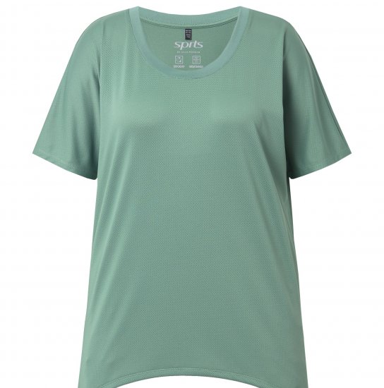 Ulla Popken Quick Drying Pointed Hem Stretch Fit Tee Ivy Green - T-shirt - 