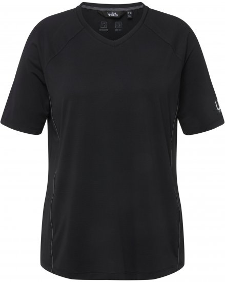 Ulla Popken Piping Accent Functional UVP 50+ Stretch Knit Top Black - T-shirt - 