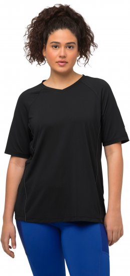 Ulla Popken Piping Accent Functional UVP 50+ Stretch Knit Top Black - T-shirt - 