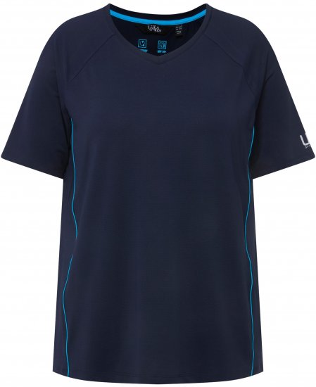 Ulla Popken Piping Accent Functional UVP 50+ Stretch Knit Top Navy Blue - T-shirt - 