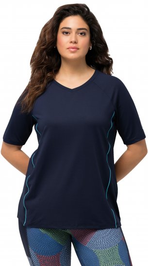 Ulla Popken Piping Accent Functional UVP 50+ Stretch Knit Top Navy Blue - T-shirt - 