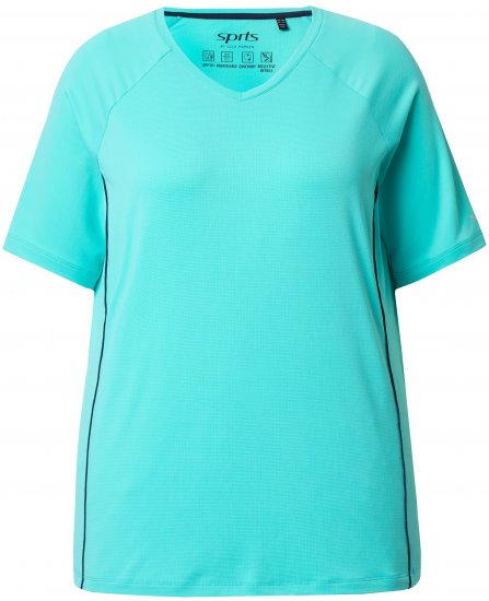 Ulla Popken Piping Accent Functional UVP 50+ Stretch Knit Top Aqua Green - T-shirt - 