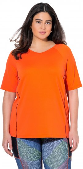 Ulla Popken Piping Accent Functional UVP 50+ Stretch Knit Top Orange Red - T-shirt - 