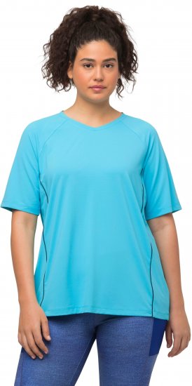 Ulla Popken Piping Accent Functional UVP 50+ Stretch Knit Top Bright Turquoise - T-shirt - 