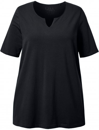 Ulla Popken Essential Notch Neck Stretch Tee Black - T-shirt - 