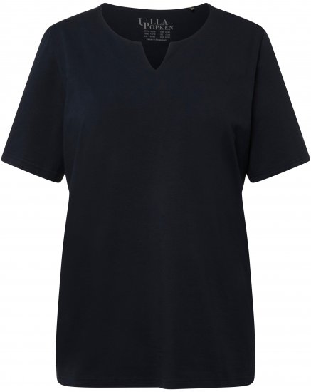 Ulla Popken Essential Notch Neck Stretch Tee Navy Blue - T-shirt - 
