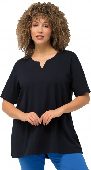 Ulla Popken Essential Notch Neck Stretch Tee Navy Blue - T-shirt - 
