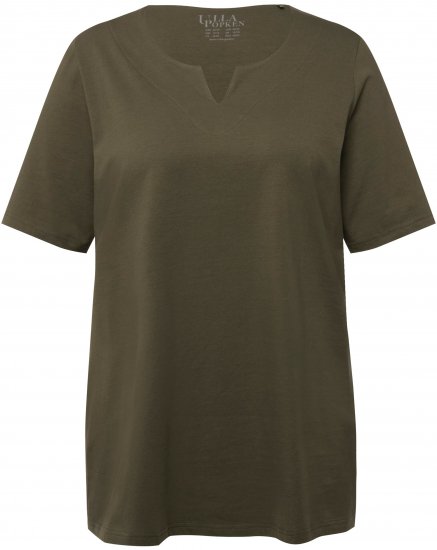 Ulla Popken Essential Notch Neck Stretch Tee Forest Green - T-shirt - 