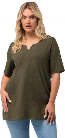 Ulla Popken Essential Notch Neck Stretch Tee Forest Green - T-shirt - 