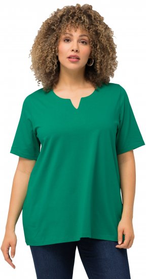 Ulla Popken Essential Notch Neck Stretch Tee Emerald Green - T-shirt - 