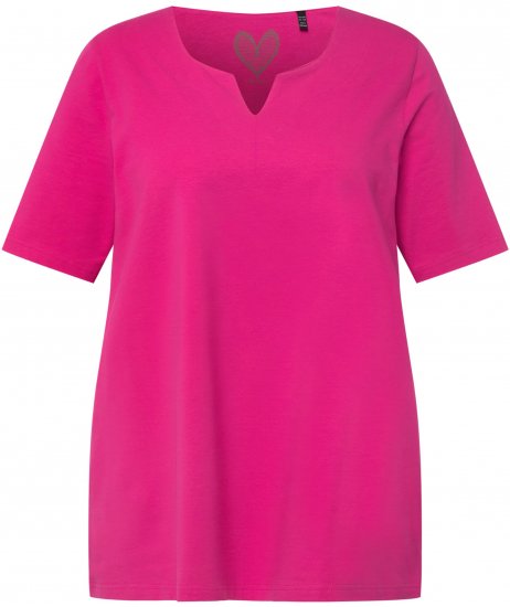 Ulla Popken Essential Notch Neck Stretch Tee Fuchsia Pink - T-shirt - 
