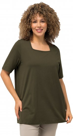 Ulla Popken Essential Square Neck Stretch Tee Forest Green - T-shirt - 