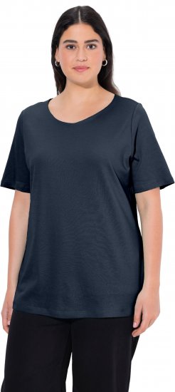 Ulla Popken Double Layer Rounded V-Neck Slim Fit Tee Navy Blue - T-shirt - 