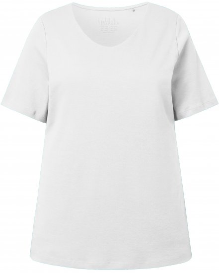 Ulla Popken Double Layer Rounded V-Neck Slim Fit Tee Snow White - T-shirt - 