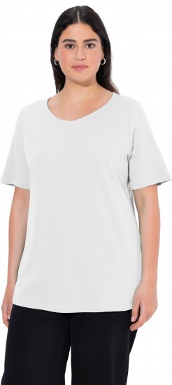 Ulla Popken Double Layer Rounded V-Neck Slim Fit Tee Snow White - T-shirt - 