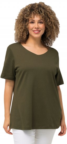 Ulla Popken Double Layer Rounded V-Neck Slim Fit Tee Forest Green - T-shirt - 