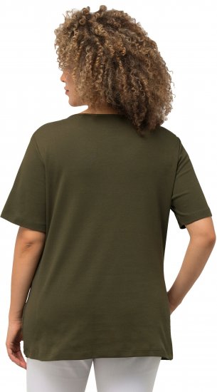 Ulla Popken Double Layer Rounded V-Neck Slim Fit Tee Forest Green - T-shirt - 