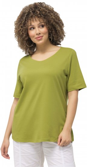 Ulla Popken Double Layer Rounded V-Neck Slim Fit Tee Apple Green - T-shirt - 