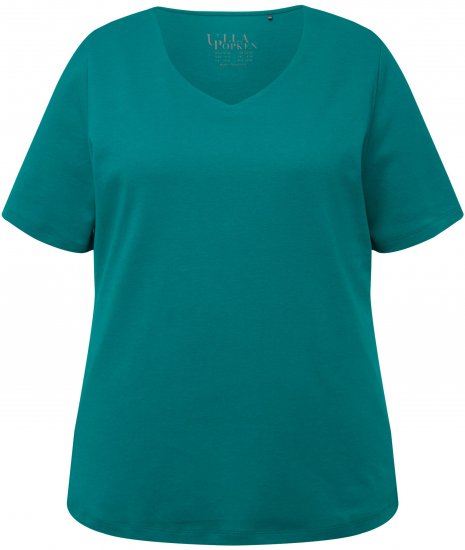 Ulla Popken Double Layer Rounded V-Neck Slim Fit Tee Dark Emerald - T-shirt - 