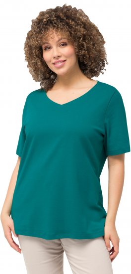 Ulla Popken Double Layer Rounded V-Neck Slim Fit Tee Dark Emerald - T-shirt - 
