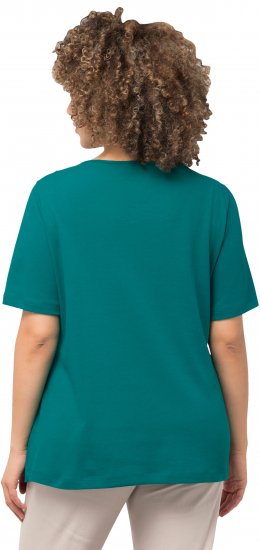 Ulla Popken Double Layer Rounded V-Neck Slim Fit Tee Dark Emerald - T-shirt - 