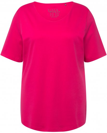 Ulla Popken Double Layer Rounded V-Neck Slim Fit Tee Magenta Pink - T-shirt - 