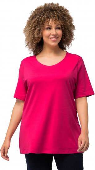 Ulla Popken Double Layer Rounded V-Neck Slim Fit Tee Magenta Pink - T-shirt - 