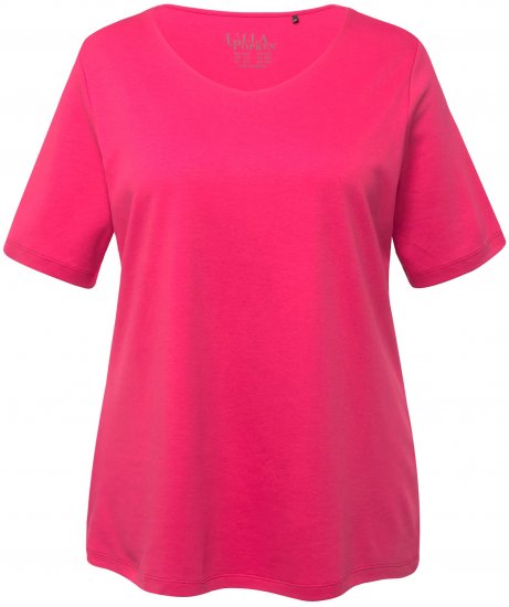 Ulla Popken Double Layer Rounded V-Neck Slim Fit Tee Dark Pink - T-shirt - 