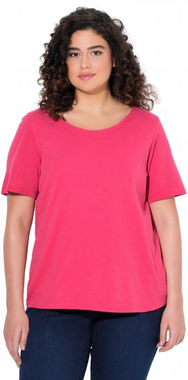 Ulla Popken Double Layer Rounded V-Neck Slim Fit Tee Dark Pink - T-shirt - 