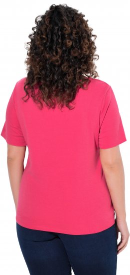 Ulla Popken Double Layer Rounded V-Neck Slim Fit Tee Dark Pink - T-shirt - 