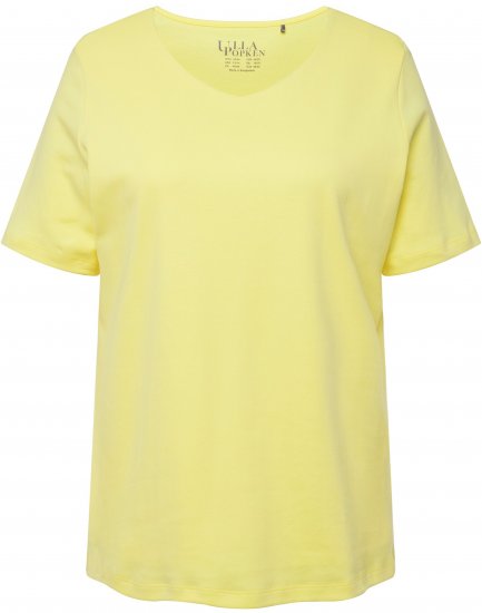 Ulla Popken Double Layer Rounded V-Neck Slim Fit Tee Lemon Yellow - T-shirt - 