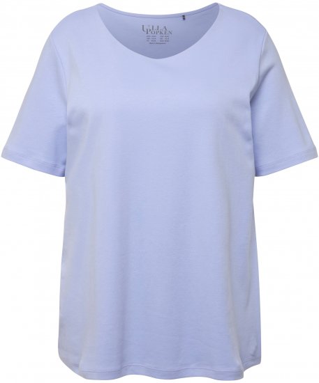 Ulla Popken Double Layer Rounded V-Neck Slim Fit Tee Pale Blue - T-shirt - 