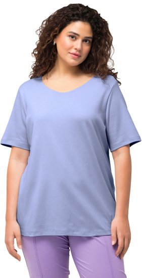 Ulla Popken Double Layer Rounded V-Neck Slim Fit Tee Pale Blue - T-shirt - 