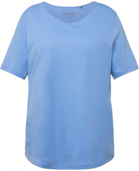 Ulla Popken Double Layer Rounded V-Neck Slim Fit Tee Cloud Blue - T-shirt - 