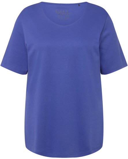 Ulla Popken Double Layer Rounded V-Neck Slim Fit Tee Blue Purple - T-shirt - 